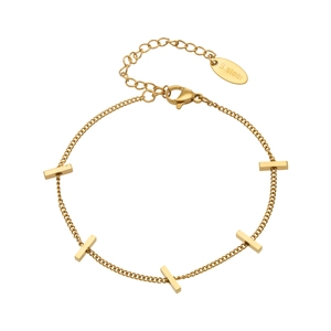 Minimalist gold stainless steel Cuban chain bracelet with rectangular bar pendants