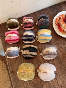 Mini Macaron Plush Earphone Case Tweed Coin Purse With Artificial Pearl Decor Zipper Closure Portable For Travel Women