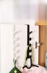 Detail of over-the-door hook rack with 5-tier vertical hanging hooks for bags and coats