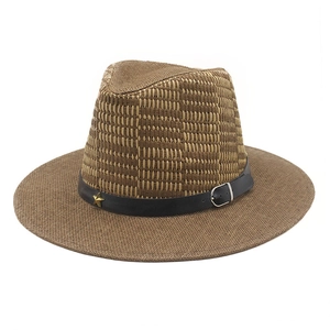 Vintage Straw Cowboy Hat Wide Brim Breathable Sun Protection Summer Vacation Beach Fedora For Men Women With Star Rivet