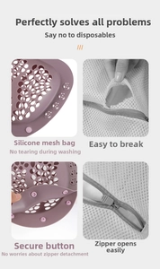 Detail of durable silicone laundry bag mesh and button closure for bra protection