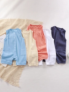 Baby Sleeveless Romper Bodysuit Ribbed Cotton Breathable Snap Button Summer Clothes Newborn Infant Boys Girls