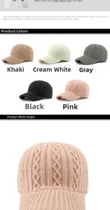 Détail de la texture en maille torsadée de la casquette en kaki blanc gris noir et rose