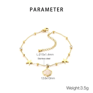 Detailed size specifications of the golden stainless steel starfish and shell anklet