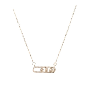 Minimalist gold titanium steel necklace with three sliding zircons in a geometric pendant