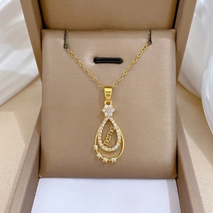 MAMA Lettrage Pendentif Goutte D'eau Collier Chaîne En Acier Inoxydable Cuivre Zircon Incrusté Élégant Cadeau Maman