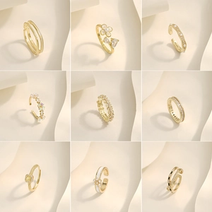 Fashion Adjustable Open Rings Women Copper Gold Plated With Zircon Artificial Pearl Enamel Light Luxury Elegant Jewelry Gift