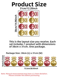 Detailed dimension guide showing 38x31cm sheet and 73.5cm wide layout for wall decals