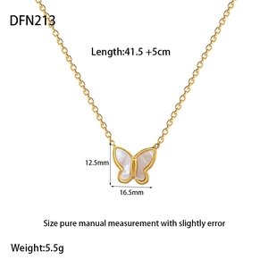 Paramètres de taille détaillés du collier papillon doré avec incrustation en nacre