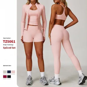 Set da Yoga da Donna in Poliammide Elastan Smerigliato Asciugatura Rapida Tuta Fitness Leggings a Zampa Top And Bottom