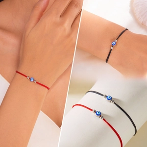 Evil Eye Bracelet Handmade Braided Cord Adjustable Lucky Jewelry Blue Bead For Men Women Simple Style