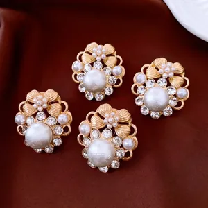 Vintage Flower Stud Earrings With Faux Artificial Pearl Rhinestone Alloy And Silver Earring Post Retro French Palace Style Women