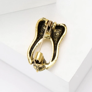Vintage golden tooth alloy brooch for medical professionals on white background