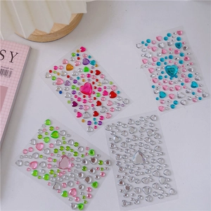 Detail of 4 sheets colorful heart-shaped crystal rhinestone stickers for DIY decoration