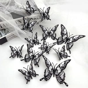 Detailed macro shot of 3D Halloween skeleton butterfly stickers for wall decoration