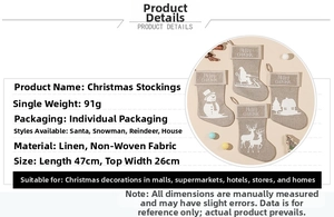 Detailed size and material guide for burlap Christmas stockings with 47x26cm dimensions