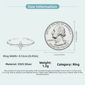 Detail view of S925 sterling silver cross star ring width compared to a coin