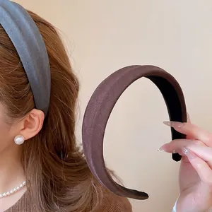 Eleganter Gepolsterter Stoffhaarreif Koreanischer Stil Breiter Rand Gerippte Textur Rutschfester Haarreif Für Damen