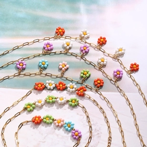 Colorful beaded flower pendants on gold stainless steel chains for summer vacation