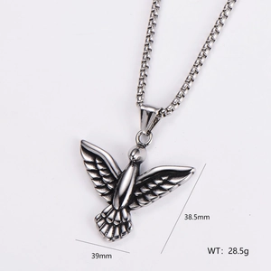 Vintage stainless steel flying dove pendant necklace with size and weight measurements