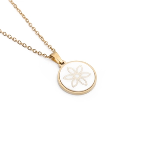Elegant Stainless Steel Necklace With Round Shell Flower Pendant Gold Plated O-Chain Jewelry Gift For Women Girls