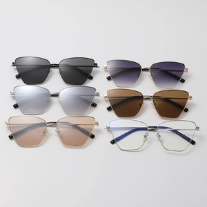 Y2K metal cat eye sunglasses collection with tinted lenses and silver frames