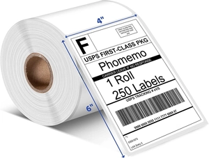 Macro view of 4x6 inch thermal labels roll for logistics and shipping packages