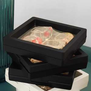 Stack of square PE film jewelry boxes in black and white for floating ring display