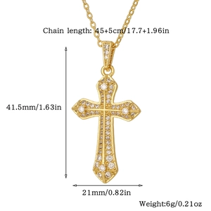 Cross pendant dimensions 41.5x21mm with white cubic zirconia and 45cm chain length