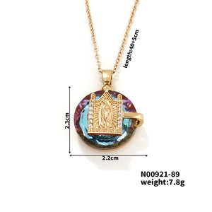 Detailed view of Virgin Mary crystal pendant with dimension markers and model N00921-89