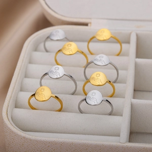 Minimalist 18K gold and silver celestial sun moon open rings set in jewelry box