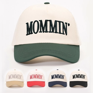 Mommin Letter Embroidery Baseball Cap Two-Tone Color Block Polyester Adjustable Curved Brim Outdoor Casual Sun Hat