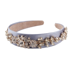 Elegant baroque wide headband with purple crystals and floral rhinestone patterns for women