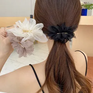 Elegant Chiffon Mesh Flower Hair Clip For Women Sweet Organza Spring Top Clip With Gold Metal Bar Accessory
