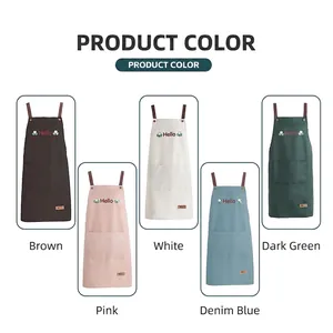 Waterproof kitchen aprons with Hello embroidery in five stylish colors for cooking