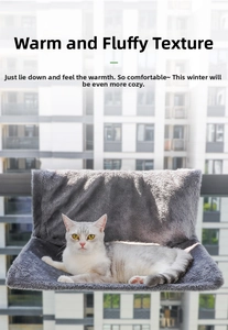Detail of soft grey plush cat window hammock with stable frame for indoor pets