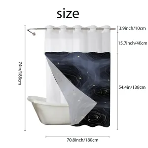 Size chart for floral shower curtain: 70.8x74 inches with specific section dimensions