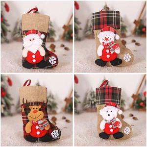 Set of 4 Christmas stockings with Santa, Snowman, Reindeer, and Bear 3D appliques