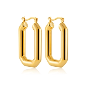 Minimalist 18K gold plated stainless steel geometric square hoop earrings for women