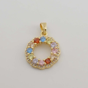 Detail of 18K gold plated pendant featuring multi-color micro-pave cubic zirconia stones