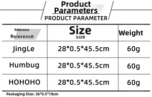 Size specifications and product parameters table for the sequined Christmas stocking bag