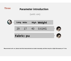 Detailed size chart for the PU leather backpack showing 29x17x40 cm dimensions