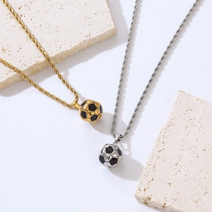 Football Pendant Necklace 304 Stainless Steel 3D Sports Hip Hop Style Rope Chain Jewelry For Men Women