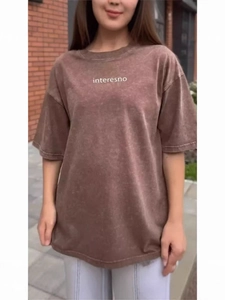 Oversized vintage πλυμένο καφέ βαμβακερό T-shirt με τύπωμα γραμμάτων σε street style