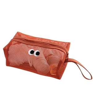 Cute orange mesh storage bag with big eyes cartoon pattern and convenient handle