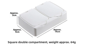 Detail of white double-grid desktop storage box with pop-up lids and 14x9x3cm dimensions