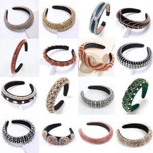 Detailed grid showing baroque headbands with vibrant crystal rhinestones and pearls