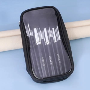 Set de 12 pinceaux de maquillage noirs professionnels avec pochette transparente