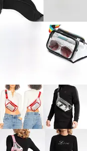 Detail showing the thick elastic strap and waterproof PVC material of this clear waist bag