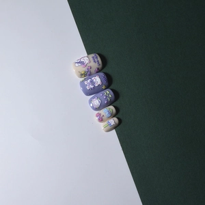 5pcs cartoon bear and tulip 3D relief nail stickers in milky coffee and morandi purple